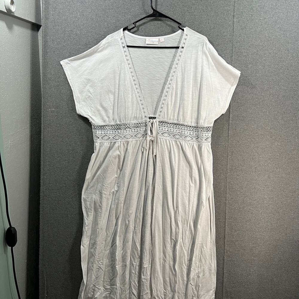 Belle Beach by Kim Gravel Regular Slub Knit Tie Front Cove White Size M/L